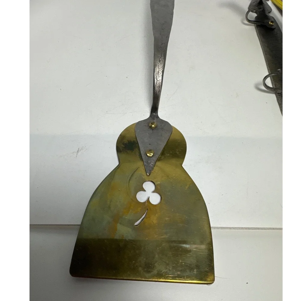 Plummer Hand Forged Iron Brass Kitchen Utensil Set 4pc Ladle Spatula Server Rack